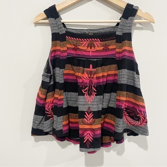 FREE PEOPLE Vintage Stripe Swing Tank Boho Hippie Embroidered Folklore Size XS - Picture 2 of 10